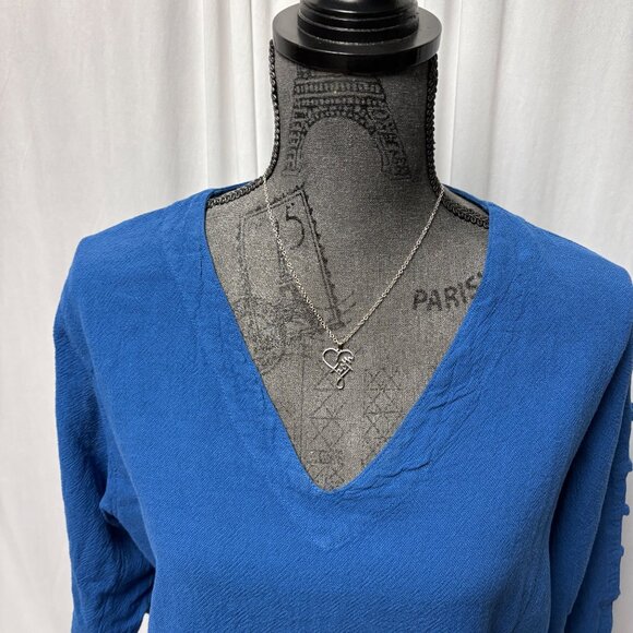 Sea Breeze Cotton Top Womens Size Medium Ladder Sleeve V-Neck Casual Relaxed - Picture 2 of 9